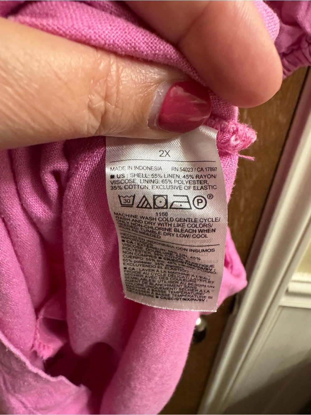 Old Navy Linen Blend Pink Button Down Peplum Dress Puff Sleeves Plus 2X Pockets - Picture 7 of 7